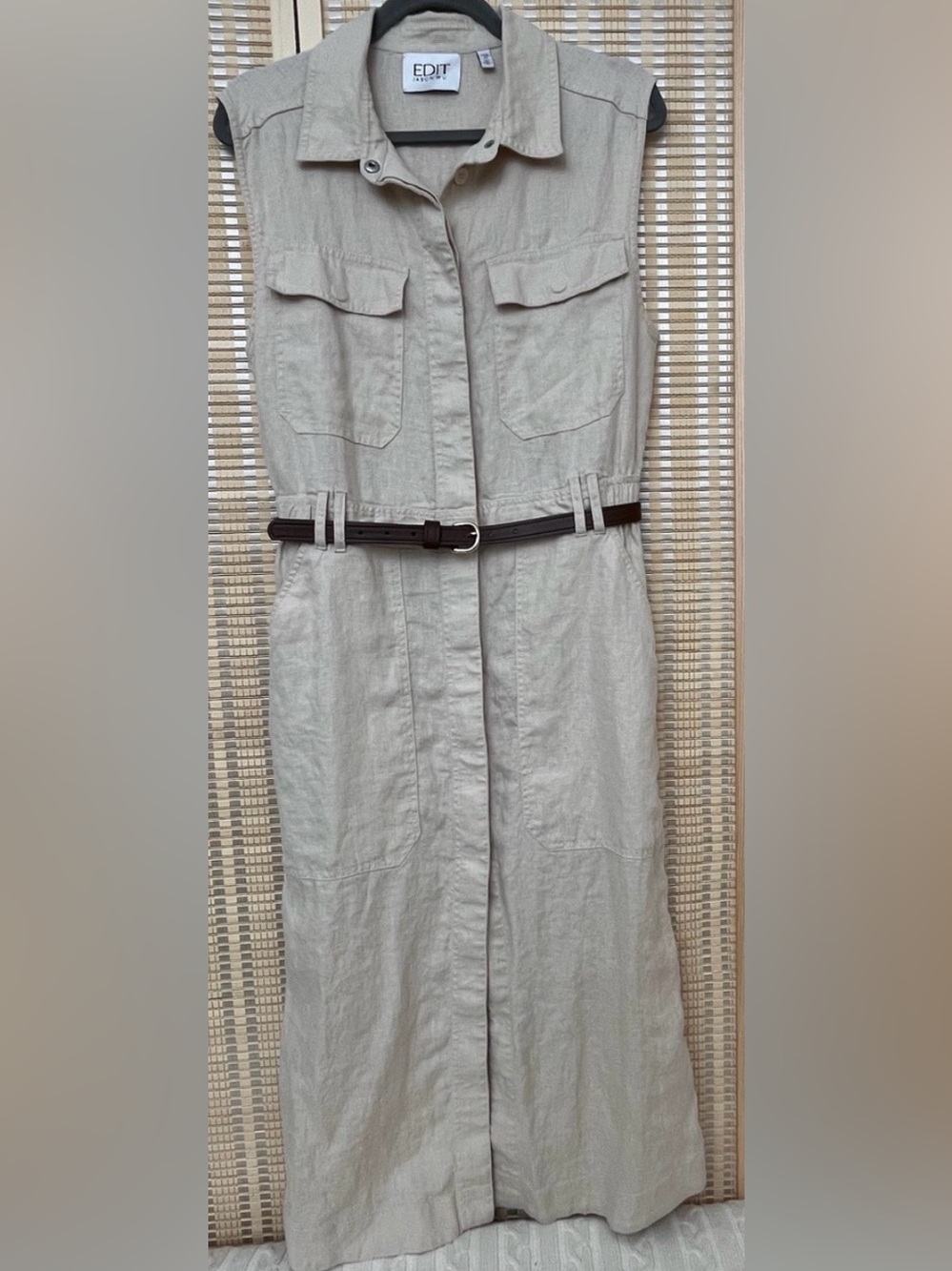 Jason Wu Linen Beige Button-Front Shirt Dress with Dark Belt SZ 8 - Picture 2 of 9
